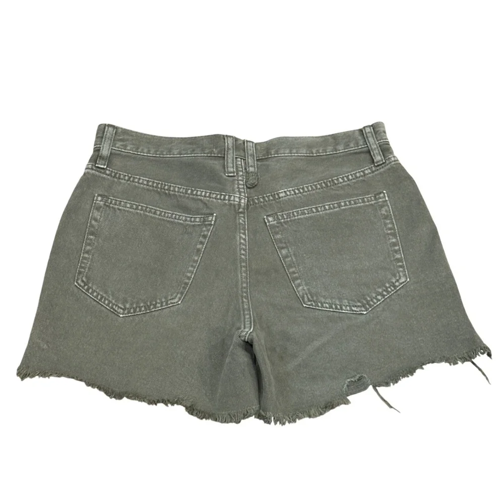 We The Free Free People Olive Green Denim Cut Off Shorts Button Fly Size 28S